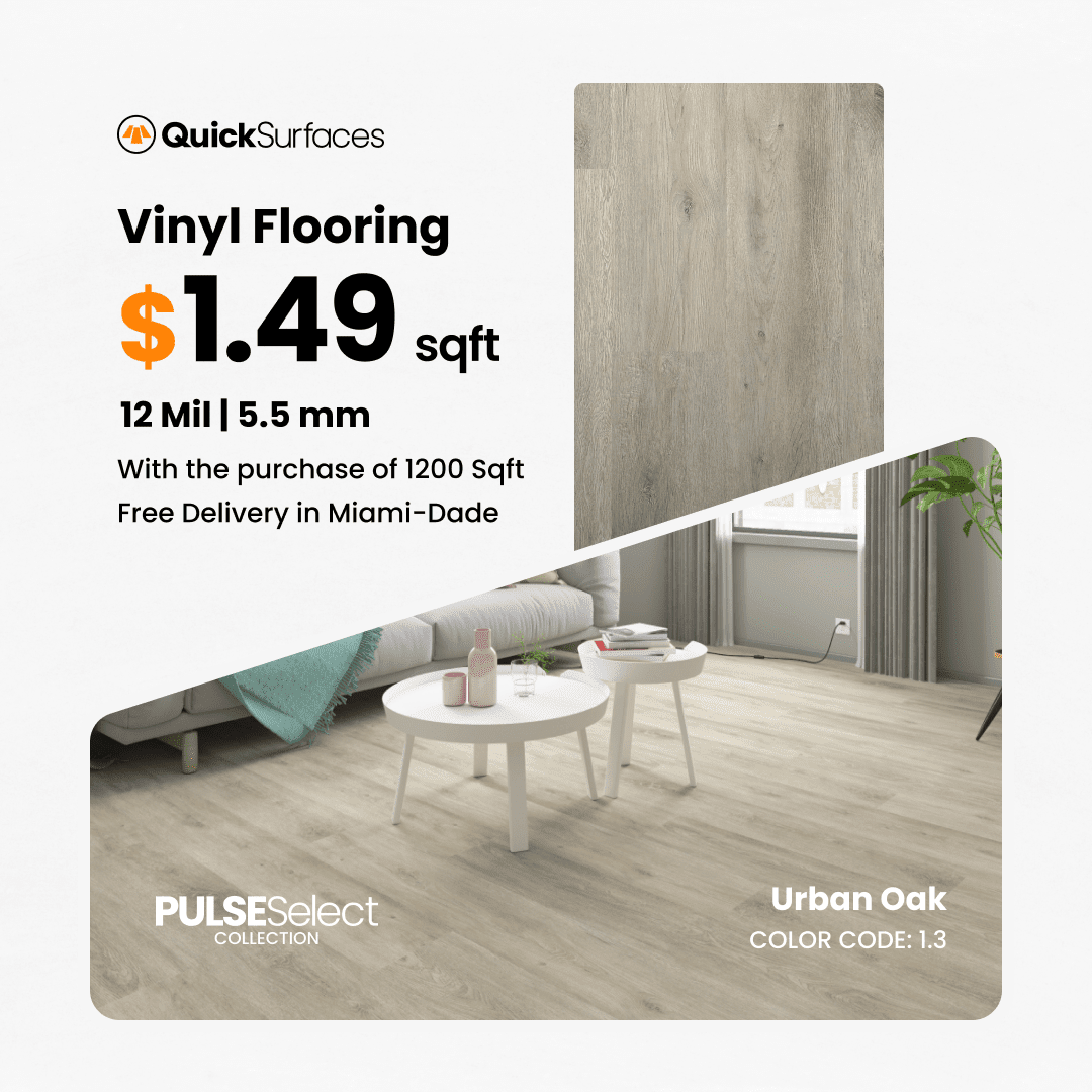 Promoción de pisos de vinilo desde $1.49 el SF en Miami | Oferta por tiempo limitado | QuickSurfaces